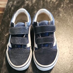 Blue and White Velcro Sneakers with Suede Finish